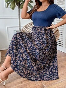 SHEIN Clasi Đầm Plus Size Gân đan Họa tiết hoa Boho - Nhiều màu - Xem 1