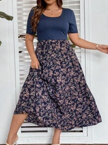 SHEIN Clasi Đầm Plus Size Gân đan Họa tiết hoa Boho - Nhiều màu - Xem 3