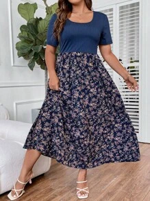 SHEIN Clasi Đầm Plus Size Gân đan Họa tiết hoa Boho - Nhiều màu - Xem 4