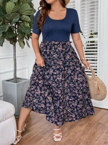 SHEIN Clasi Đầm Plus Size Gân đan Họa tiết hoa Boho - Nhiều màu - Xem 6