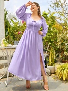 S BETRO 大碼前打結高衩連衣裙 - 紫丁香色 - 查看 1