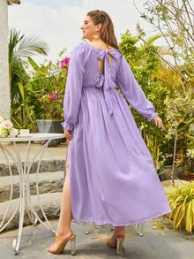 S BETRO 大碼前打結高衩連衣裙 - 紫丁香色 - 查看 2