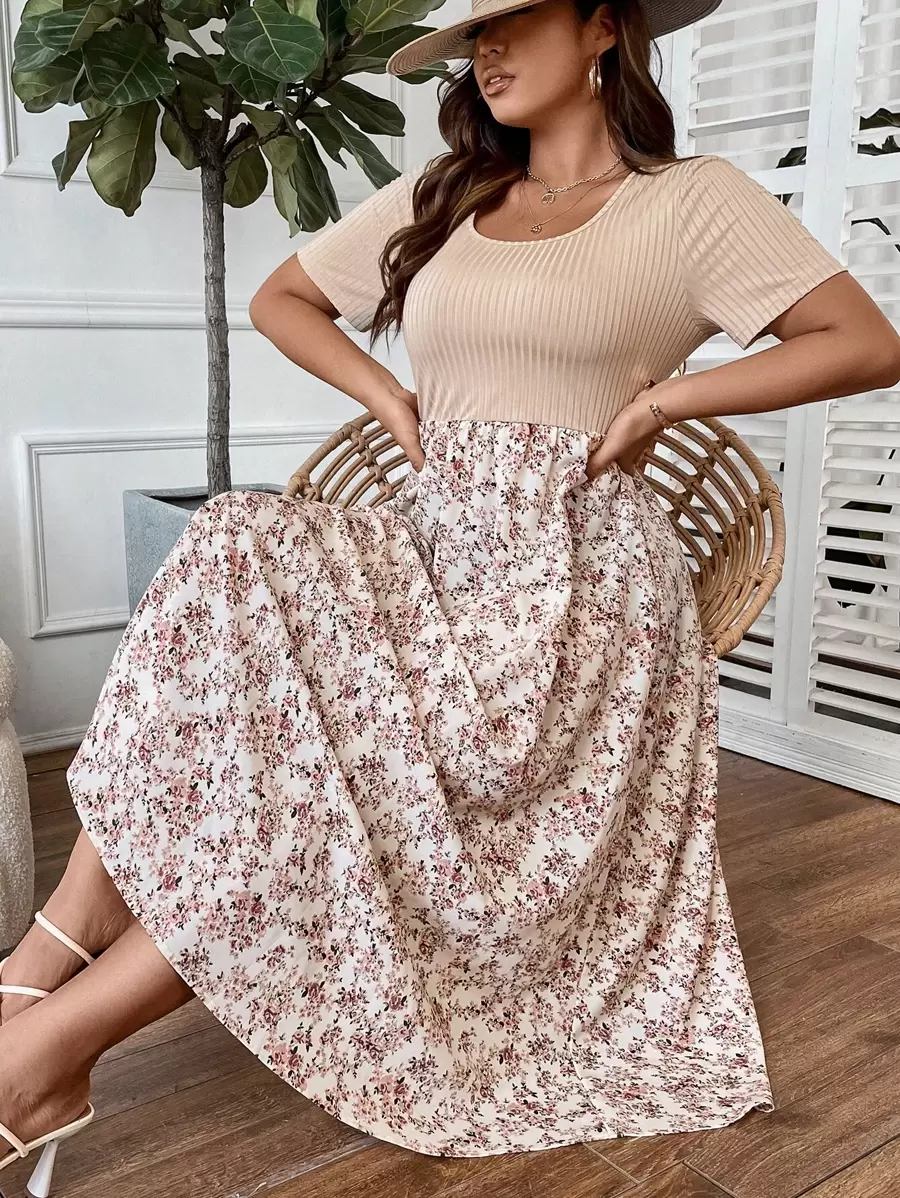 SHEIN Clasi Plus Ditsy Floral Print Scoop Neck Dress For Summer - Multicolor - View 1