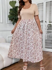 SHEIN Clasi Plus Ditsy Floral Print Scoop Neck Dress For Summer - Multicolor - View 3