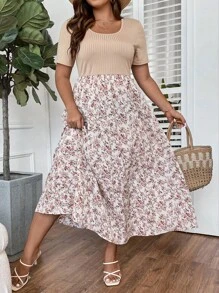 SHEIN Clasi Plus Ditsy Floral Print Scoop Neck Dress For Summer - Multicolor - View 5