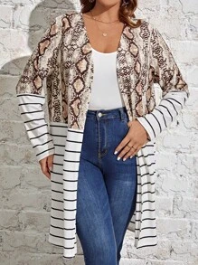 SHEIN LUNE Hơn Hình in da rắn và sọc Mở Mặt trước áo - Nhiều màu - Xem 1