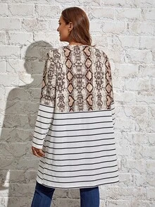 SHEIN LUNE Hơn Hình in da rắn và sọc Mở Mặt trước áo - Nhiều màu - Xem 2