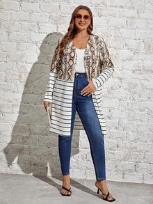 SHEIN LUNE Hơn Hình in da rắn và sọc Mở Mặt trước áo - Nhiều màu - Xem 3