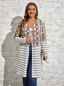 SHEIN LUNE Hơn Hình in da rắn và sọc Mở Mặt trước áo - Nhiều màu - Xem 6