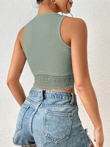 SHEIN Frenchy Áo khoác và áo lót dành cho xe tăng nữ Tương phản ren màu trơn Giải trí - Màu xanh Bạc hà - Xem 2