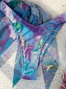 SHEIN Swim 滿版印花帶鋼圈比基尼泳裝附沙灘裙 - 彩色 - 查看 4