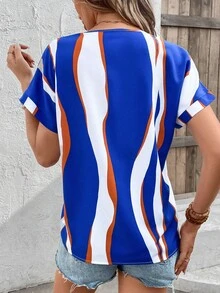 SHEIN VCAY Blusa de color combinado de manga murciélago - azul real - Ver 3