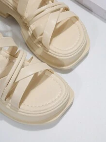 Giày xăng đan có khóa trang trí cho nữ, Dép đấu sĩ màu be cho kỳ nghỉ cho mùa hè - Màu be - Xem 3