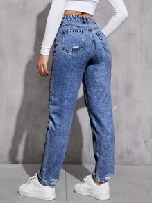 Jeans ajustados mom desgarro unicolor