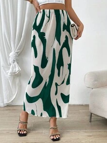 SHEIN Privé 滿版印花彈性腰帶半身裙 - 白色 - 查看 4