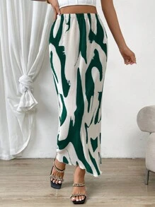 SHEIN Privé 滿版印花彈性腰帶半身裙 - 白色 - 查看 5