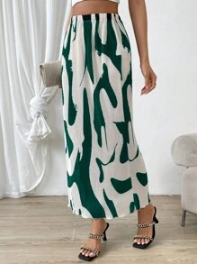 SHEIN Privé 滿版印花彈性腰帶半身裙 - 白色 - 查看 6