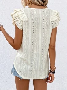 SHEIN LUNE Áo thun nữ Xù Tranh thêu màu trơn Giải trí - Màu be - Xem 2