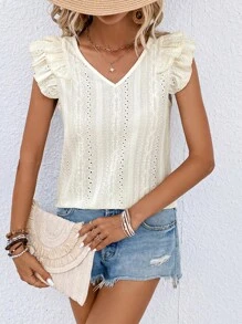 SHEIN LUNE Áo thun nữ Xù Tranh thêu màu trơn Giải trí - Màu be - Xem 5