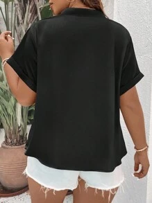 Calvaya Áo sơ mi Plus Size Vắt màu trơn Giải trí - màu đen - Xem 2