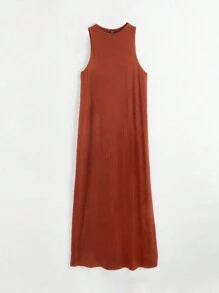 SHEIN BASICS Solid Tank Dress - Rust Brown - View 1