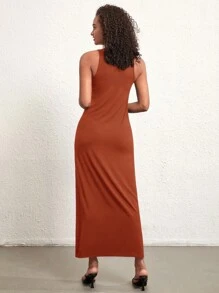 SHEIN BASICS Solid Tank Dress - Rust Brown - View 2