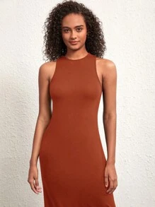 SHEIN BASICS Solid Tank Dress - Rust Brown - View 5