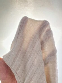 SHEIN Frenchy Bộ đồ hai mảnh nữ Chia Gân đan màu trơn Giải trí - Màu be - Xem 7