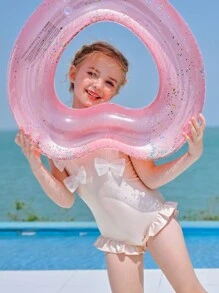 女童荷叶边蝴蝶结连体泳衣 - 粉色 - 查看 5