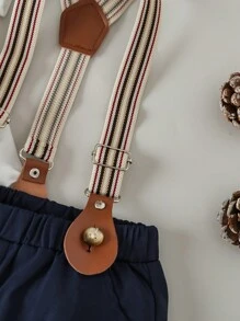 Souflis Souflis 嬰兒男寶寶蝴蝶結前衣+吊帶短褲+帽子