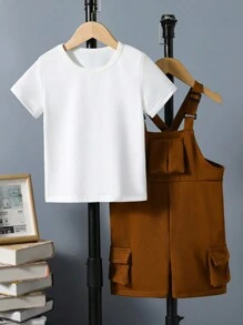 SHEIN Chàng trai trẻ Áo phông trơn & Túi có nắp Romper tổng thể - Nhiều màu - Xem 1