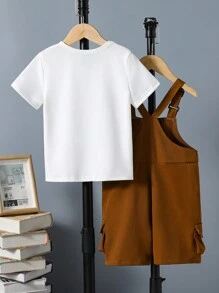 SHEIN Chàng trai trẻ Áo phông trơn & Túi có nắp Romper tổng thể - Nhiều màu - Xem 2