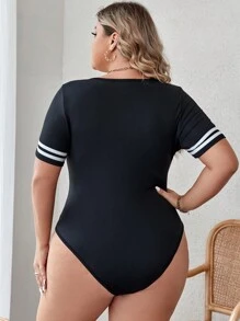 Calvaya Áo liền quần chặt Kích thước lớn Sọc Giải trí - màu đen - Xem 2