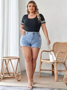 Calvaya Áo liền quần chặt Kích thước lớn Sọc Giải trí - màu đen - Xem 5