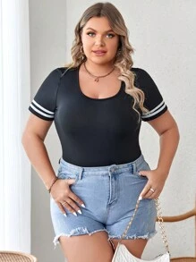 Calvaya Áo liền quần chặt Kích thước lớn Sọc Giải trí - màu đen - Xem 6