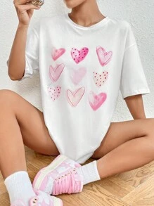 SHEIN Essnce Áo thun nữ Tim Giải trí - trắng - Xem 1