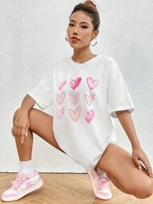 SHEIN Essnce Áo thun nữ Tim Giải trí - trắng - Xem 3