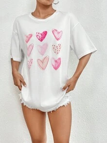 SHEIN Essnce Áo thun nữ Tim Giải trí - trắng - Xem 4