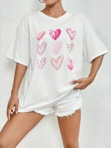SHEIN Essnce Áo thun nữ Tim Giải trí - trắng - Xem 5