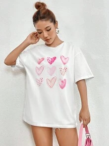SHEIN Essnce Áo thun nữ Tim Giải trí - trắng - Xem 6