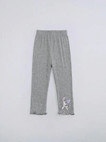 小女童卡通圖案木耳邊緊身打底褲