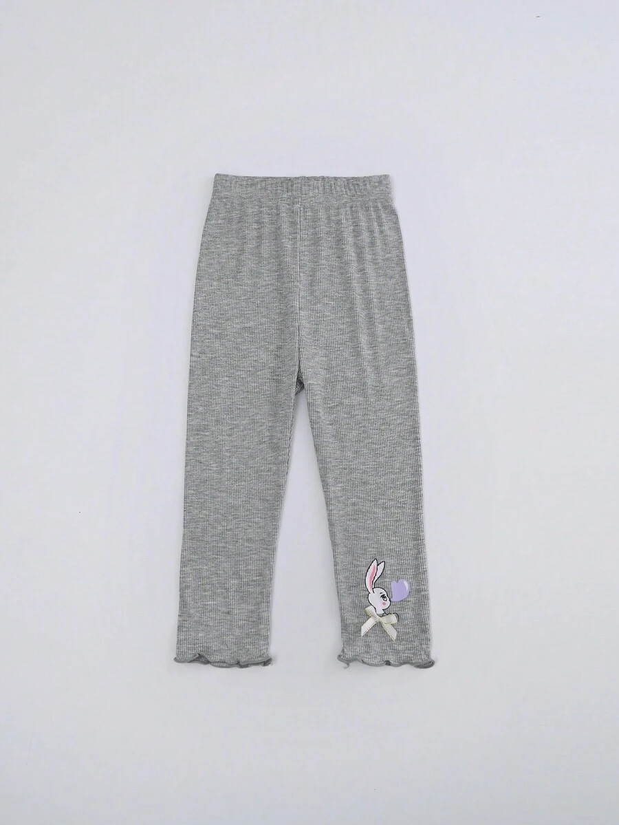 小女童卡通圖案木耳邊緊身打底褲