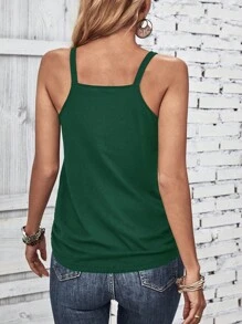 SHEIN LUNE 素色前鏤空寬肩帶上衣 - 墨綠色 - 查看 2