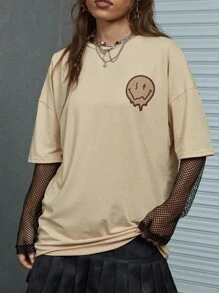 ROMWE Street Life Slogan Graphic Oversized Tee ENJOY THE LITTLE THINGS, School - Apricot - View 2