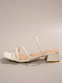 女性多帶粗跟優雅淺褐色的穆勒涼鞋適合夏天 - 米色 - 查看 4