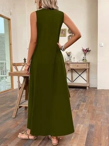 SHEIN LUNE Chất rắn Túi ẩn Váy ba lỗ - màu xanh lá - Xem 2