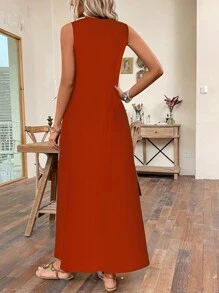 SHEIN LUNE 素色隱藏口袋背心連衣裙 - 鏽棕色 - 查看 2