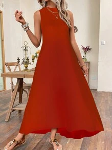 SHEIN LUNE 素色隱藏口袋背心連衣裙 - 鏽棕色 - 查看 5