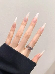 使用24入組長杏仁漸變閃光條紋假指甲和1入組指甲銼和1張膠帶升級您造型 - 彩色 - 查看 2