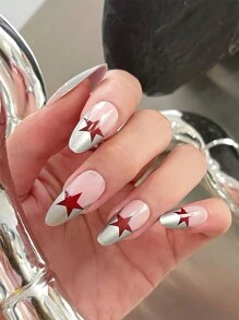 24 chiếc Móng tay dài in hình ngôi sao hạnh nhân & 1 dũa móng & 1 băng dính - Nhiều màu - Xem 5